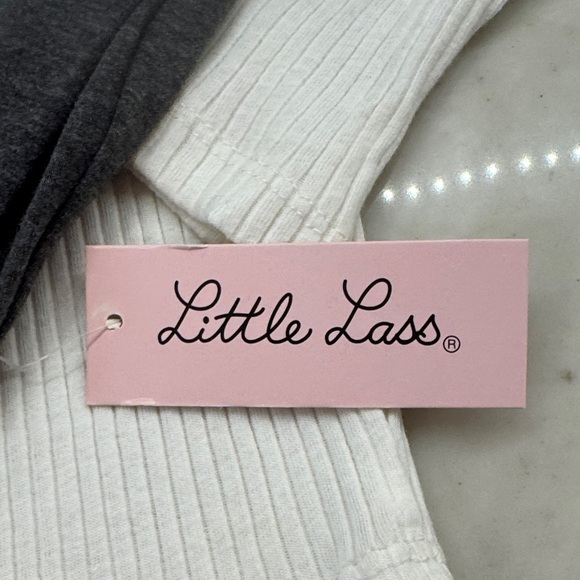 Little Lass Charcoal and Pink Floral Leggings with White ribbed top NWT - Picture 3 of 11